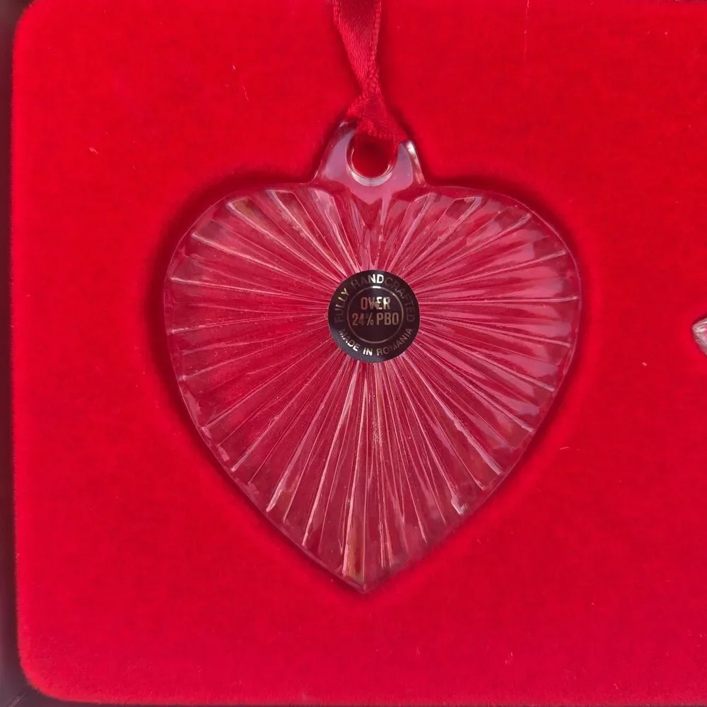 Vintage Fostoria Lead Crystal Christmas Ornaments Heart Star Bell Boxed Set